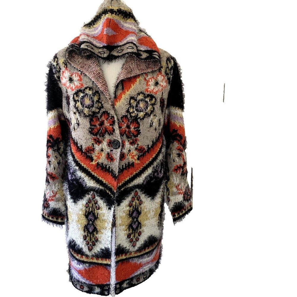 NWT $268 Vertigo Paris multicolor print hooded cardigan size M